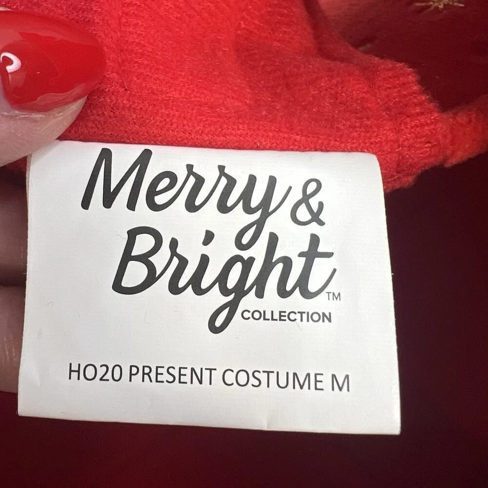Merry Bright M Medium Dog Cat Costume Christmas Present Holiday Apparel Red Bow‎
